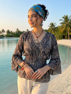 Moonlit paisley boho peplum top