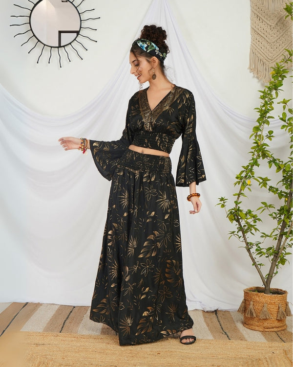 Selene noir gold palazzo co-ord set