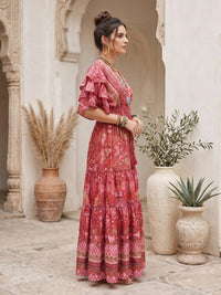 Raspberry rose tiered maxi dress