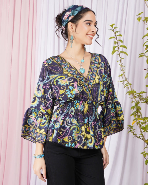 Fiora twilight paisley peplum top