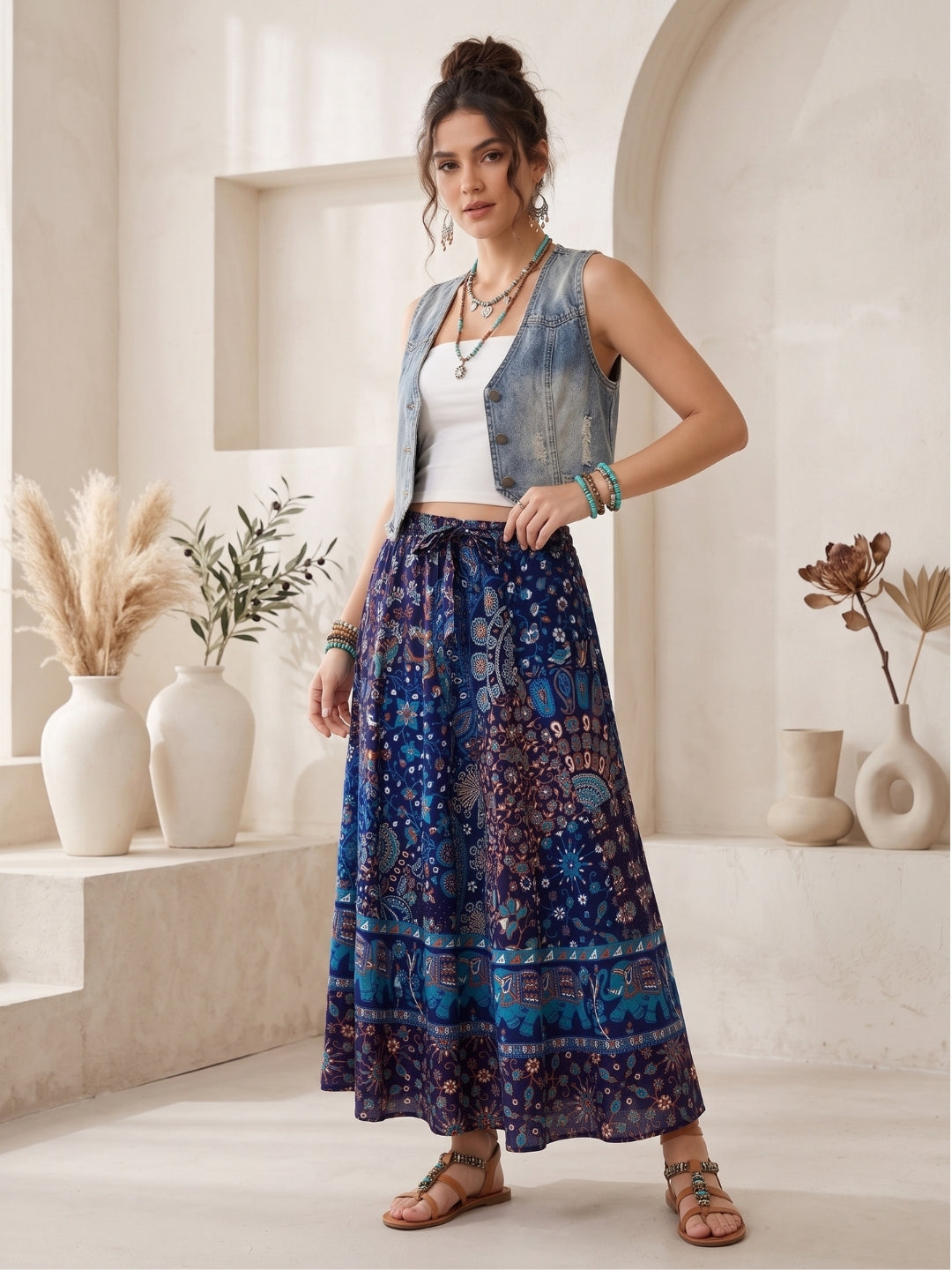Midnight lagoon boho maxi skirt
