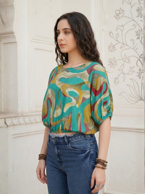 Isolde teal mirage boho top