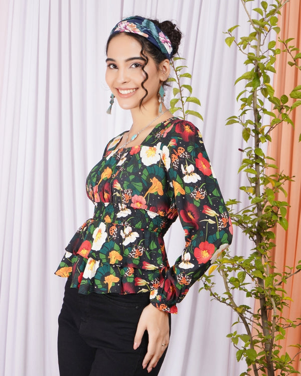 Bella noir petal peplum top