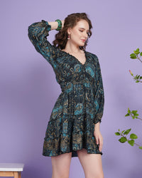 Inara celestial teal boho mini dress