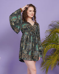 Emerald paisley pulse short dress