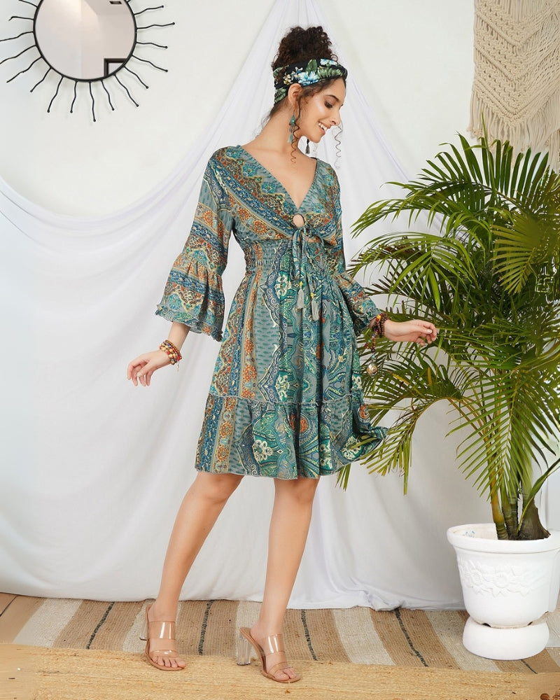Adelise ocean mist paisley mini dress