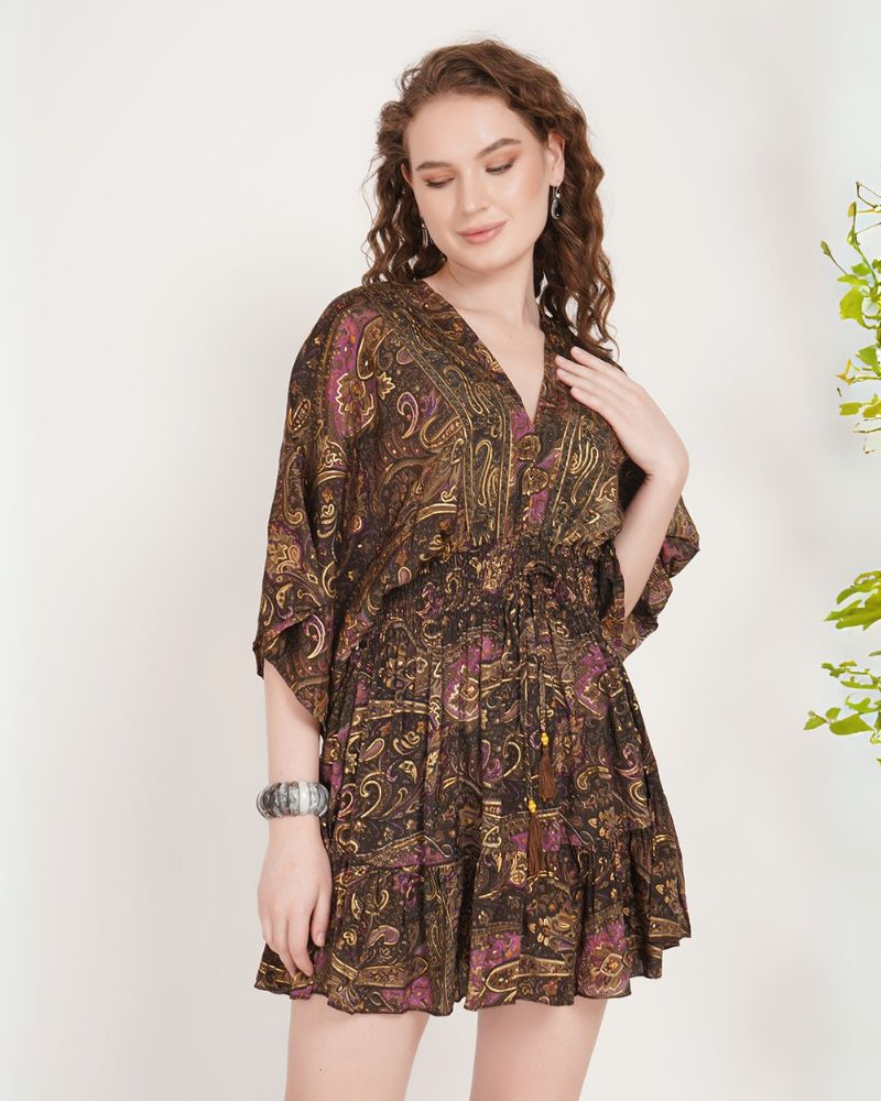 Amora plum gold mini kimono dress