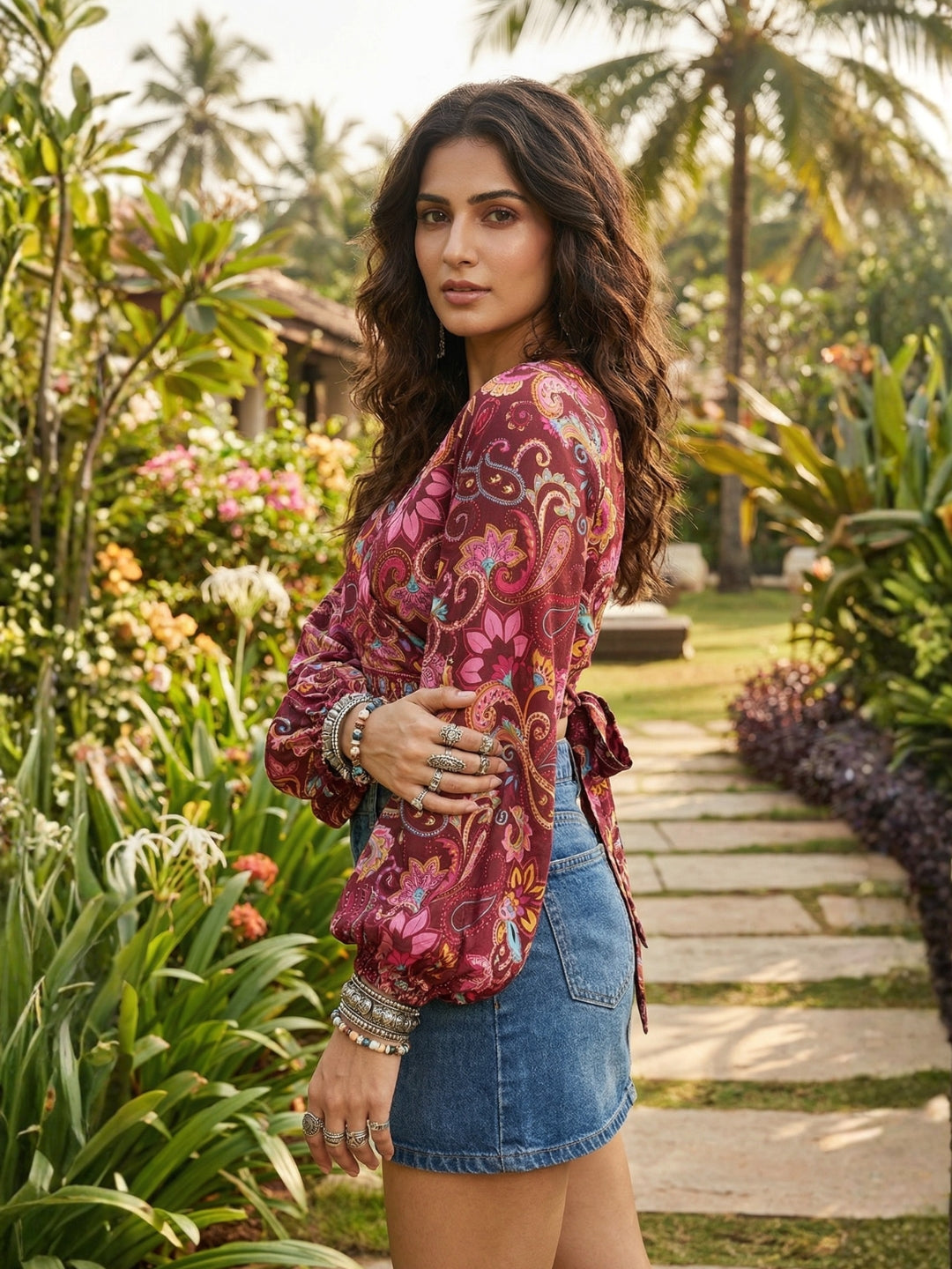 Maribel berry bloom wrap boho top