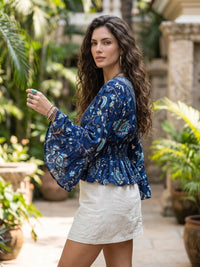 Violetta blue mirage boho peplum top