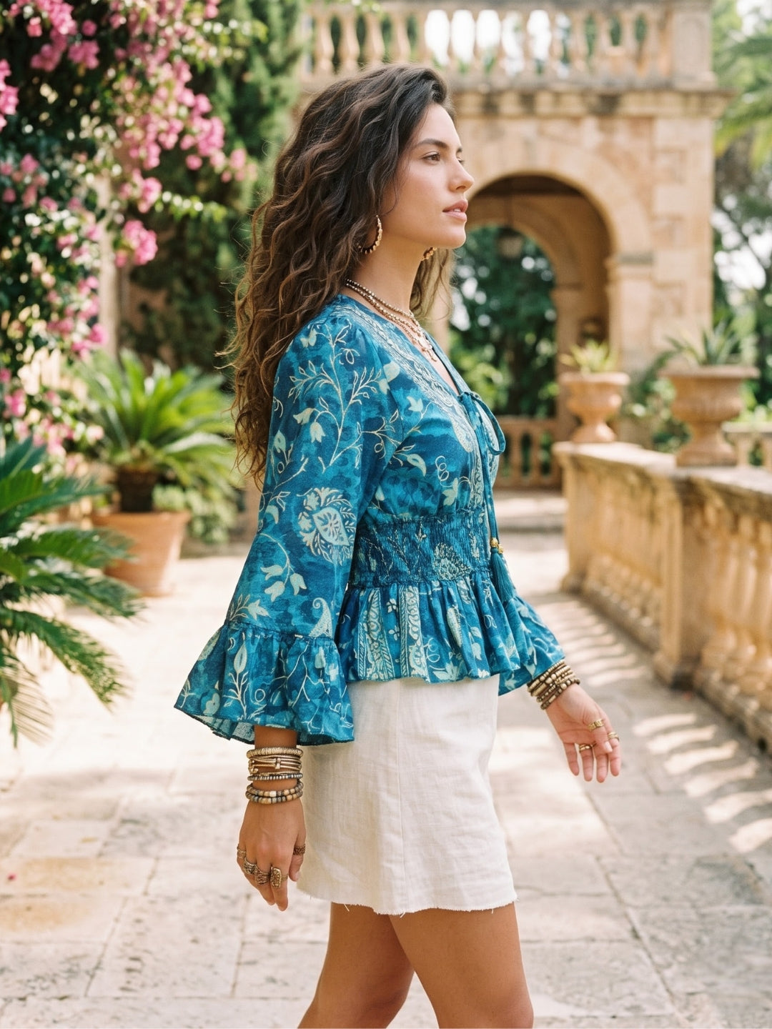 Blue lagoon bell sleeve boho top
