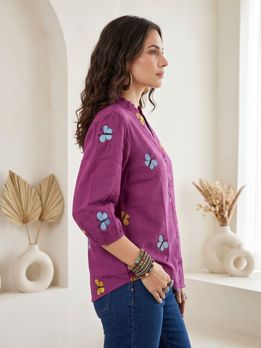 Elodie wild berry embroidered boho shirt