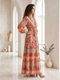 Evelina sangria sunset boho maxi dress