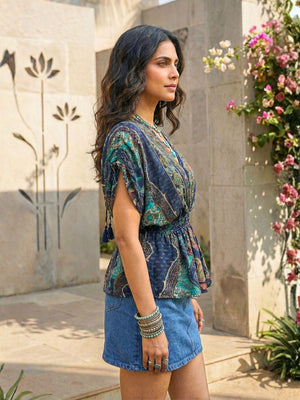 Calindra navy nomad boho peplum top