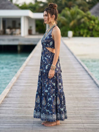 Midnight cove halter maxi dress