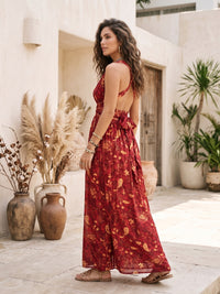 Cranberry crush halter boho maxi dress