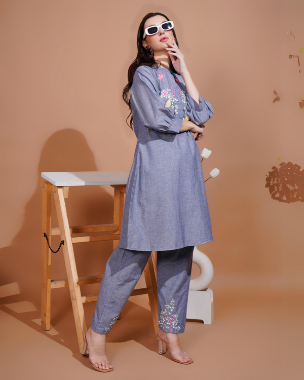 Linen luxe fusion hand embroidered co-ord set