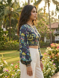 Maribel indigo petal boho wrap top