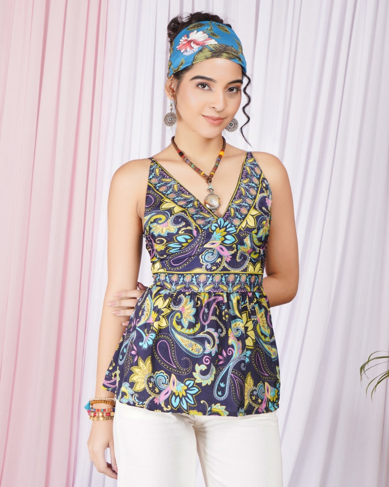 Seraphine midnight paisley spaghetti top