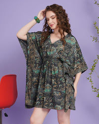 Tara mystic jade kaftan mini dress