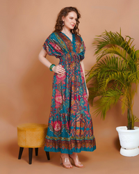 Maira peacock bloom maxi dress