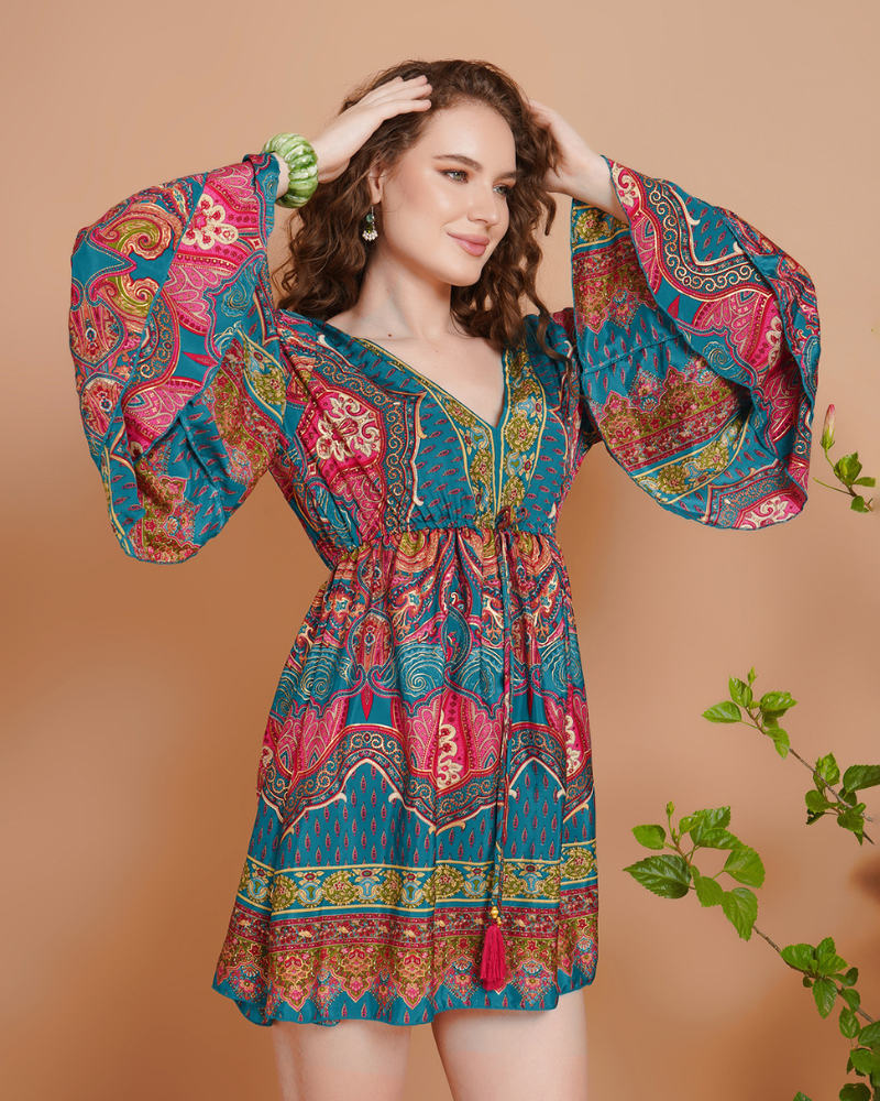 Wanderblush short dress with bell sleeves