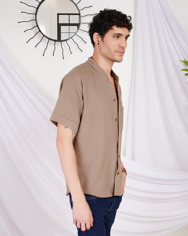 Keaton sandstone drift mandarin cotton shirt