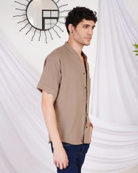 Keaton sandstone drift mandarin cotton shirt