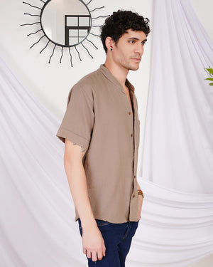 Keaton sandstone drift mandarin cotton shirt