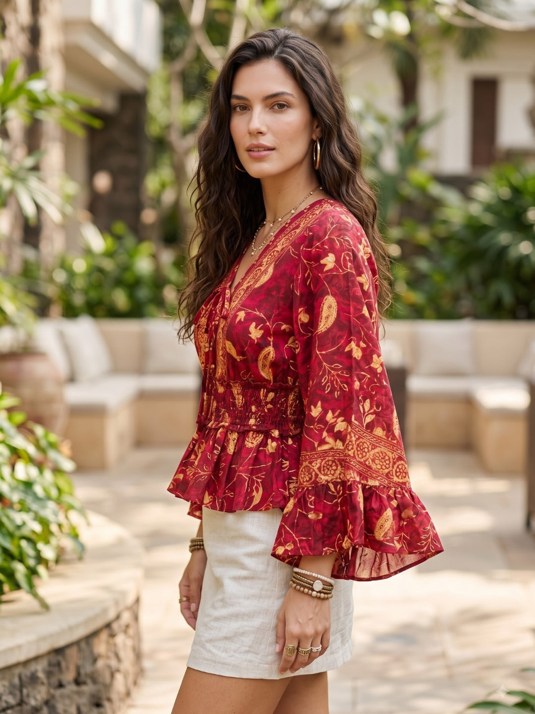 Elodie ruby sunset boho peplum top