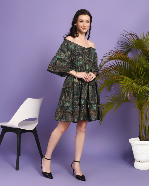 Zoya forest muse off-shoulder mini dress