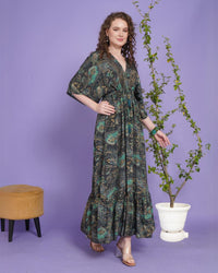 Emerald eclipse kimono maxi dress