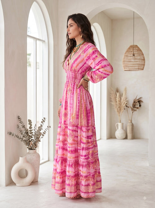 Rosalie raspberry blush boho maxi dress