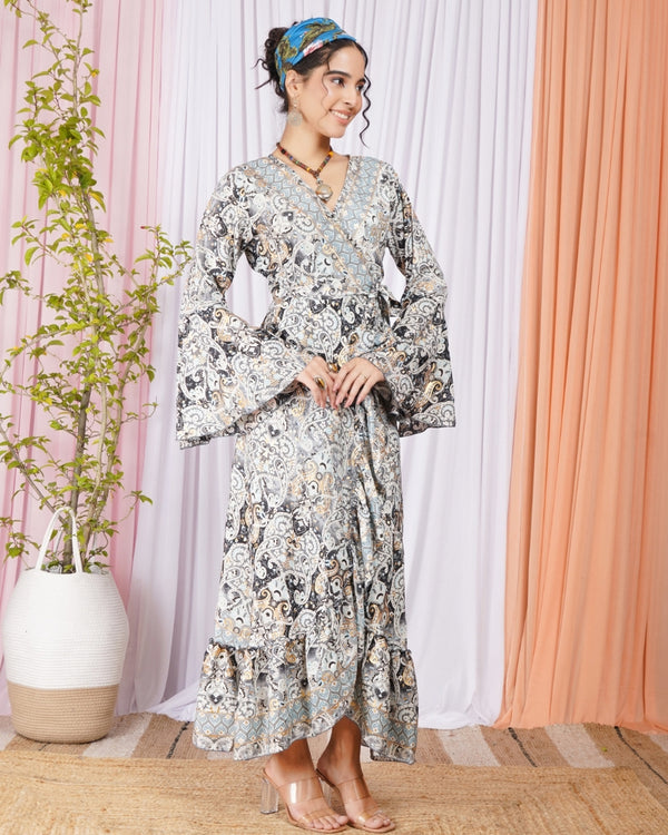 Linaya mist grey wrap maxi dress