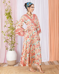 Elysia coral bloom wrap maxi dress