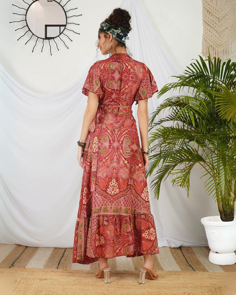 Seliora crimson paisley boho maxi dress