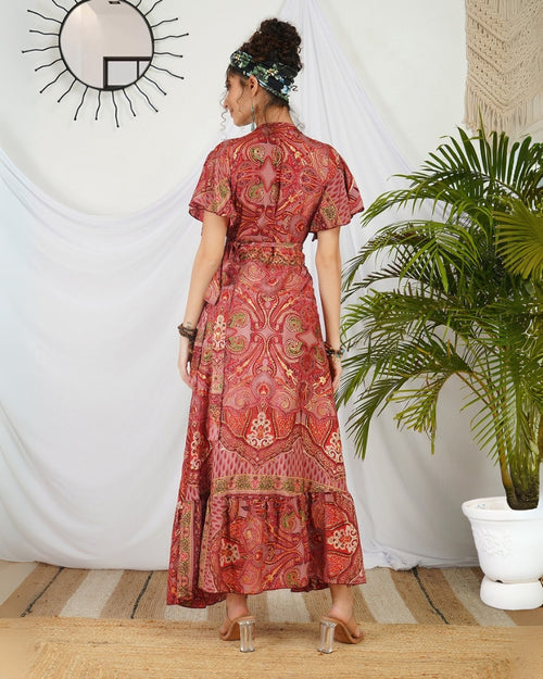 Seliora crimson paisley boho maxi dress
