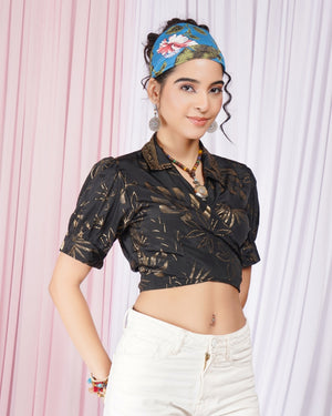 Selena onyx wrap collar top