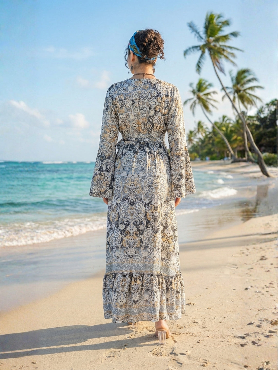 Linaya mist grey wrap maxi dress