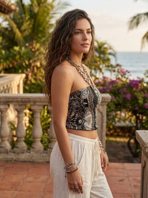 Cosette midnight mosaic smocked tube top