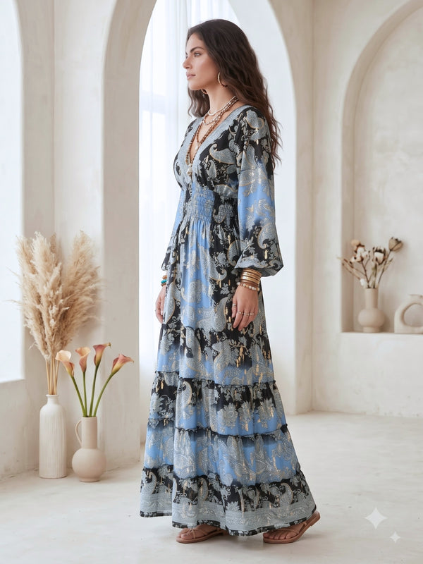 Celestine moonlit blue boho maxi dress