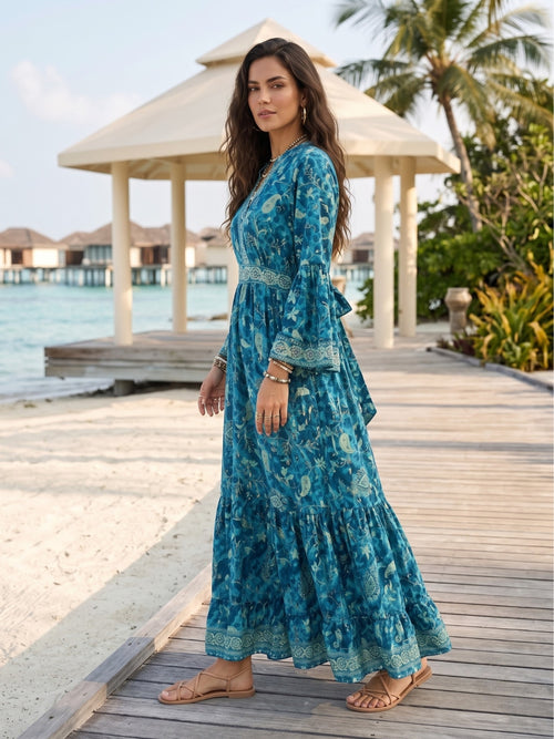 Blue riviera bohemian maxi dress