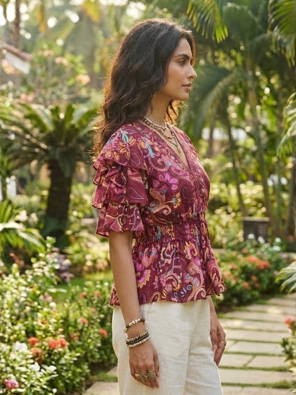 Aveline mulberry aura peplum top