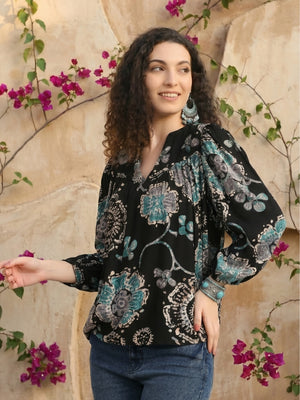 Noemi black foil bloom top