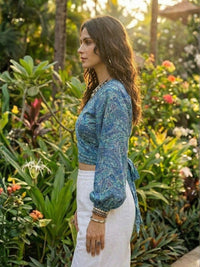 Soraya seafoam paisley boho wrap top