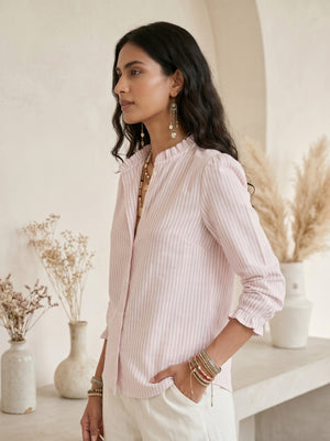 Evania blush cotton stripe shirt