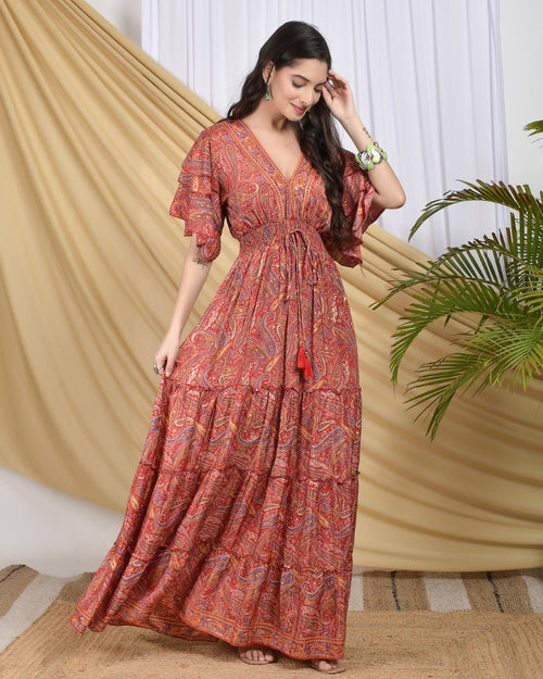 Elara scarlet muse tiered maxi dress