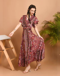 Maribel paisley maxi wrap dress