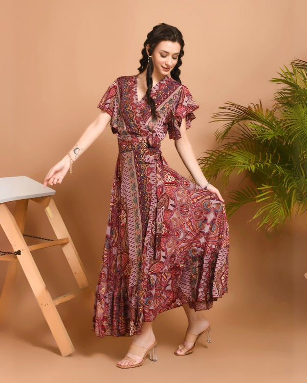 Maribel paisley maxi wrap dress
