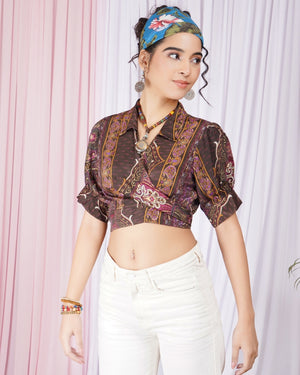 Elowen plum collar wrap top