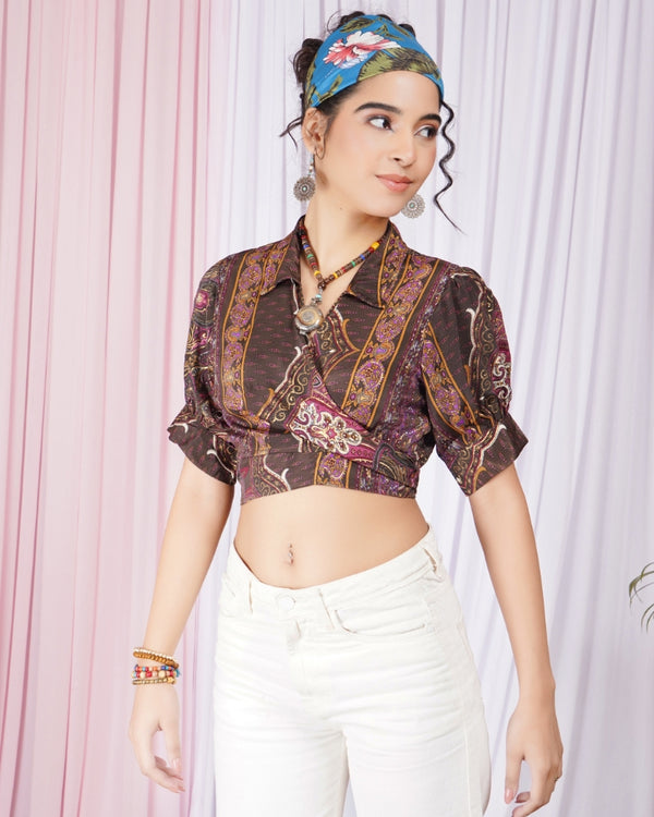 Elowen plum collar wrap top